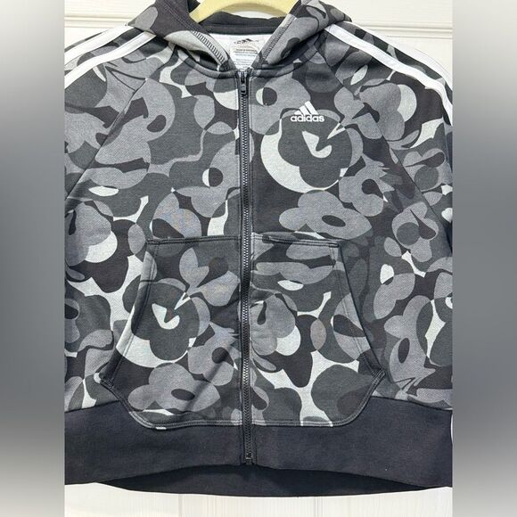 NWT Adidas Girls' Zip-Front Essential 3-Stripe Hooded Fleece Jacket Sz M 10/12 - Picture 2 of 10